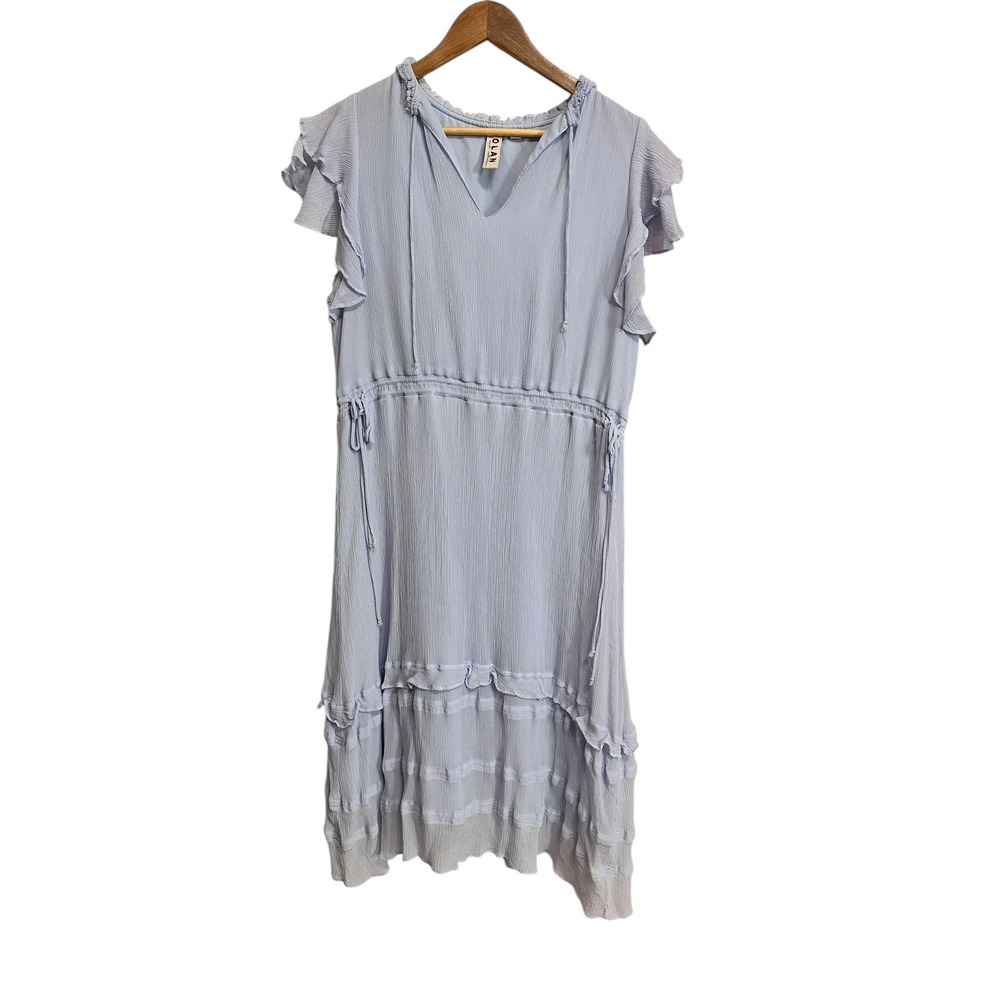 Dolan cronulla textured midi Light Blue Ruffle Sleeve‎ Tiered Dress Size L